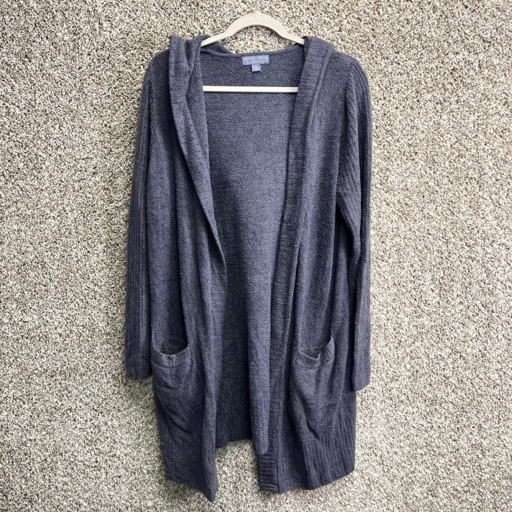 Barefoot Dreams Cardigan Womens L Gray CozyChic Lite Relaxed Hooded Cardi Pocket